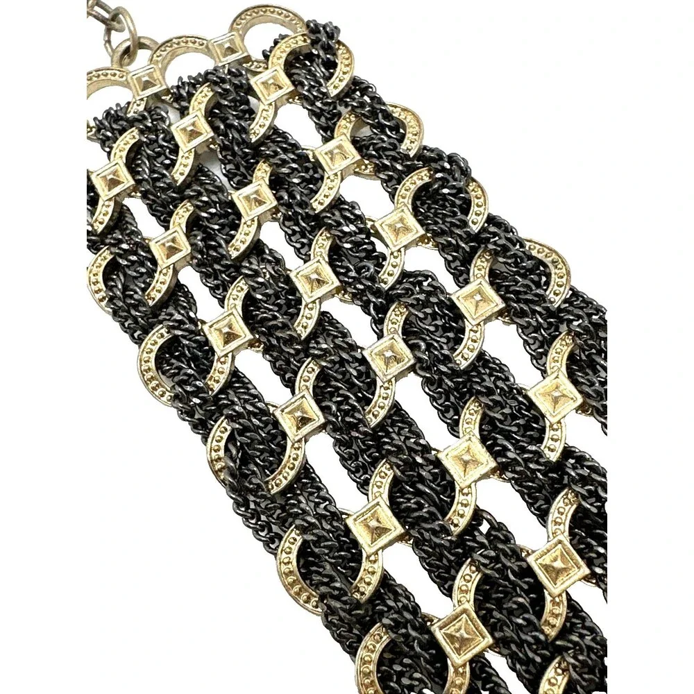 Banana Republic Chain Link Bracelet Black Woven Mesh Gold Tone Accent 7 1/4